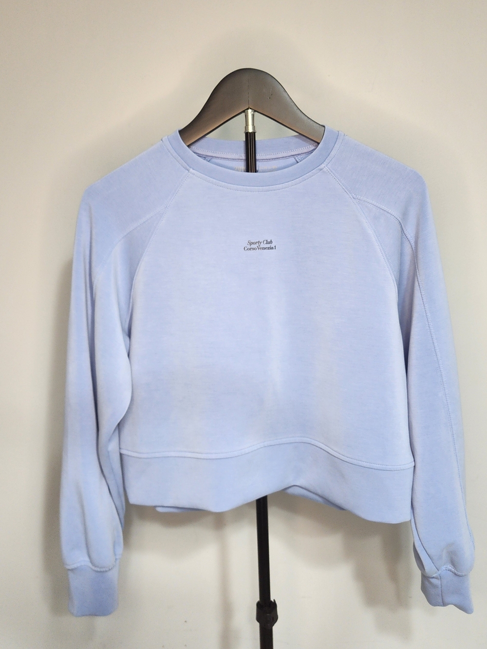 Zara Youth Size 13/14 Pastel Blue Cropped Crew Sweatshirt